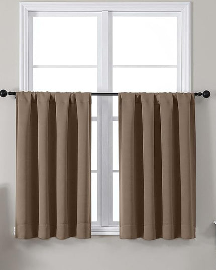 Gwine Short Blackout Curtains 36 Inches Long, Small Curtains Over Sink, Thermal Insulated Room Darkening Drapes for Bathroom Basement Patio Cabinet, 2 PCS, Each 40" Wx36 L, Brown