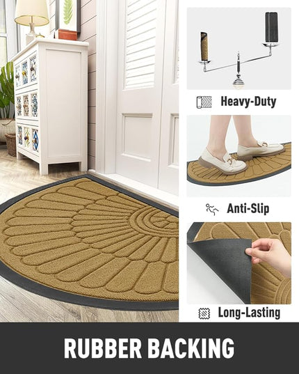 tchdio Door Mat Outdoor Indoor Entrance Doormat-Semicircular Durable Rubber Non Slip Front Door Mat for Outside Inside Entry Entryway Dirt Trapper WelcomeMat for Muddy Paws and Shoes-Yellow 17”x30”