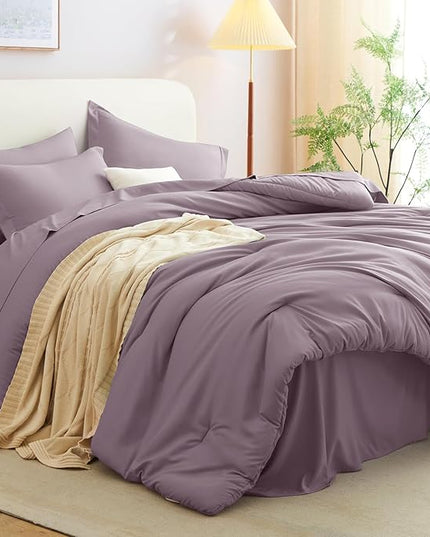 CozyLux King Size Comforter Set Dusty Purple, 7 Pieces Bed in a Bag King Comforter Set with Sheets, Bedding Set with Down Alternative Comforter, Fitted Sheet, Flat Sheet, Pillow Shams and Pillowcases