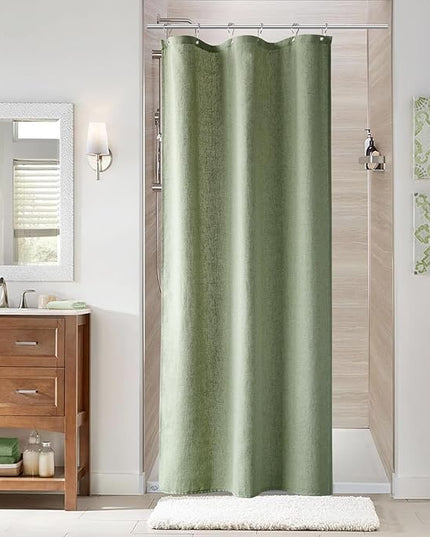 Naturoom 36 Inch Shower Curtain - Stall Narrow Half Green Linen Ultra Thick Fabric Shower Curtain Set with Hooks, Boho Farmhouse Rustic RV Camper Bath Curtains for Bathroom, Sage Green, 36 x 72