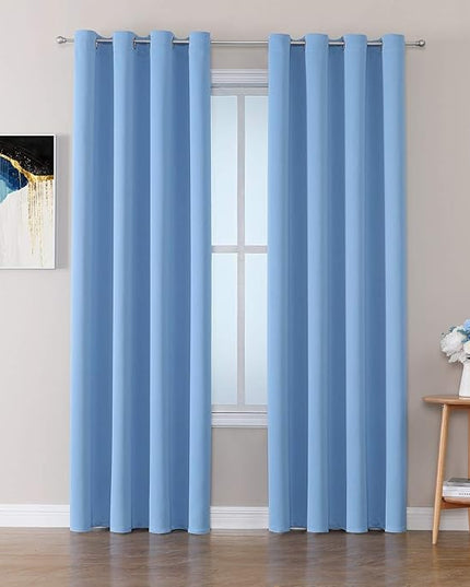 ChrisDowa Room Darkening Curtains 108 Inches Long 2 Panels Set for Living Room, Grommet Thermal Insulated Blackout Curtains for Bedroom (Sky Blue, 52 x 108 Inch)
