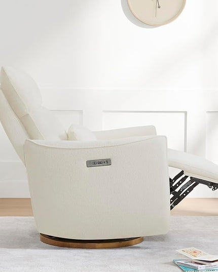 CHITA Swivel Rocker Recliner Chair, Power Nursery Glider Recliner, Nursery Rocking Chair with Adjustable Power Headrest, FSC Certified, Solid Wood Base, Cream