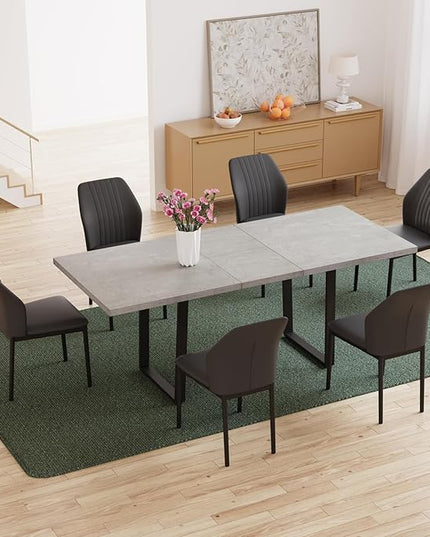 ZckyCine Modern Mid-Century Dining Table Set for 6-8 People Kitchen Dining Room Table Set Extendable Wood Dining Table and 6 Upholstered Chairs, Home Kitchen Furniture