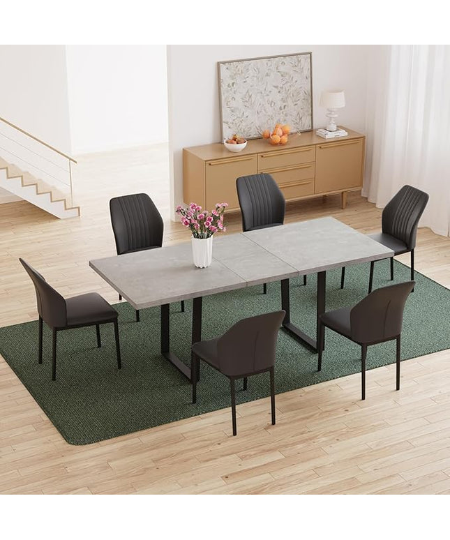 ZckyCine Modern Mid-Century Dining Table Set for 6-8 People Kitchen Dining Room Table Set Extendable Wood Dining Table and 6 Upholstered Chairs, Home Kitchen Furniture