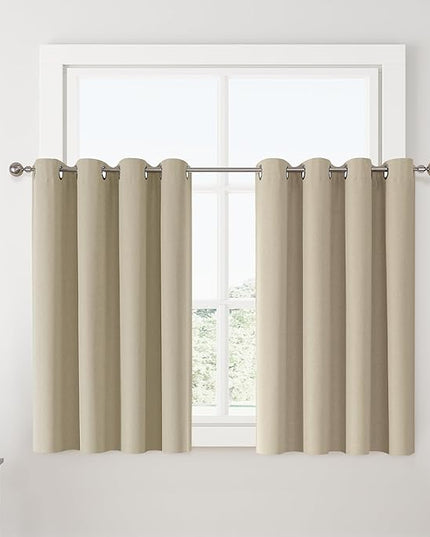 ChrisDowa 100% Blackout Tan Solid Curtains 54 Inches Long 2 Panels for Bedroom Living Room,Farmhouse Room Darkening Thermal Insulated Soundproof Grommet Top Window Treatment Drapes,52x54