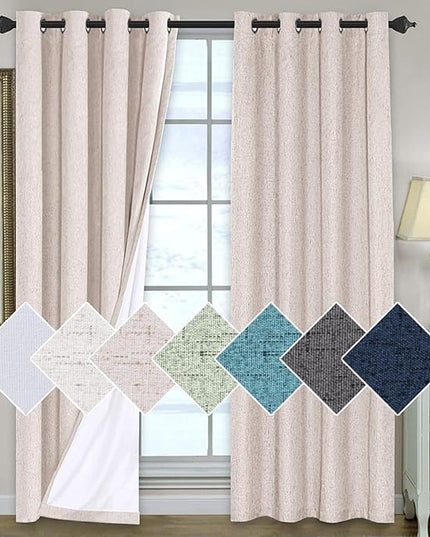 H.VERSAILTEX 100% Blackout Curtains for Bedroom 108 Inches Long Grommet Linen Face Full Light Blocking Curtain Drapes for Living Room Thermal Linen Look Curtains 2 Panels Set, 52" W x 108" L, Natural