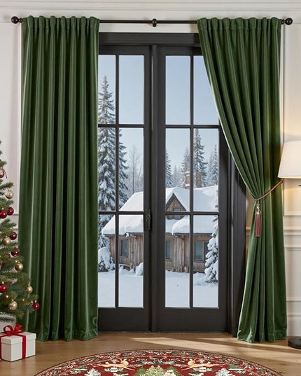Lazzzy Green Velvet Blackout Curtains 90 Inches Long Thermal Insulated Room Darkening Lined Curtain Drapes Luxury Back Tab Window Treatments for Bedroom Living Room 2 Panels, 52 x 90 Inch, Moss Green