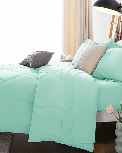 CozyLux King Size Comforter Set Mint Green - 7 Pieces Bed in a Bag King, Luxury Soft Bed Set for All Seasons, Bedding Set with Down Alternative Comforter, Sheets, Pillowcases & Shams