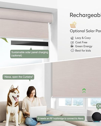 ZSHINE Motorized Blackout Roller Blinds Customize Width Remote Control Wireless and Rechargeable Roller Shades for, Home, Office, Hotel,Restaurant and Cinema(82067A)