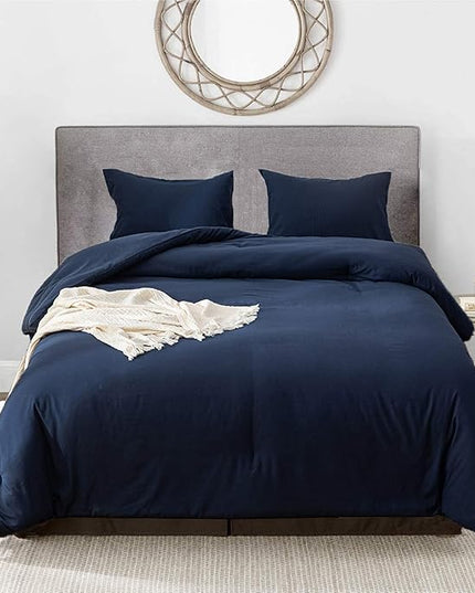 Luxlovery Navy Blue Comforter Set California King Size Navy Bedding Comforter Sets Comfy Soft Dark Blue Blanket Quilts Lightweight 3 Piece Bedding Set for Adults Cal King Size Bed
