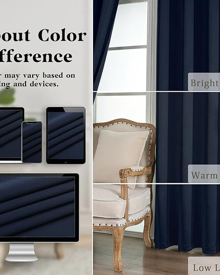 Simplebrand Navy Blue Curtains for Bedroom Living Room 72 Inches Long 2 Panels Set, Room Darkening Thermal Insulated Curtains & Drapes, Solid Grommet Noise Reducing Window Treatment, W50 x L72 Inch
