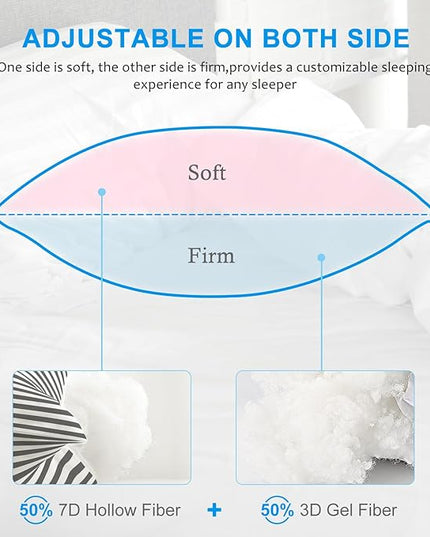 EIUE Bed Pillows for Sleeping 2 Pack Queen Size，Super Soft Down Alternative Microfiber Filled Pillows,Pillows for Side and Back Sleepers,20 x 30 Inches,Striped White Grey