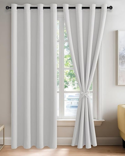 JIUZHEN Blackout Curtain with Tiebacks-Thermal Insulated and Light Blocking,2 Panels,52 x 84 Inch,Greyish White