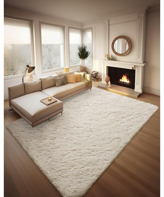 Ophanie 8x10 Area Rugs for Living Room, Upgrade Non-Slip Fluffy Soft Large Shag Bedroom Carpet, Ivory Big Indoor Thick Nursery Rug, Carpets for Boy and Girls Room Dorm Home Decor Aesthetic