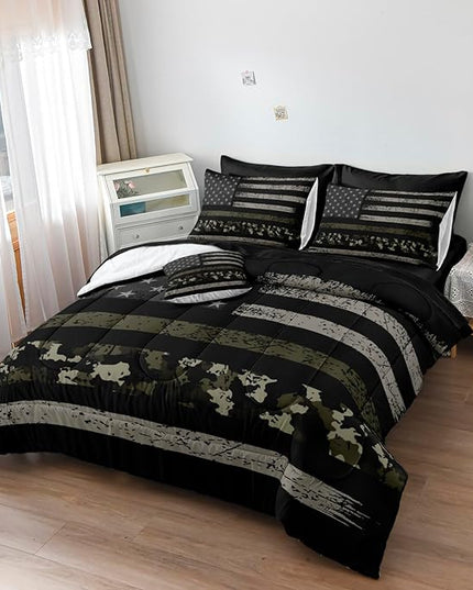 Full Size Comforter Set Camo Comforter Teen Boys American Flag Bedding Set Army Camo Camouflage USA Flag Bedding Set Soft Bed in a Bag Full Size Bed Sheets and Comforter Set