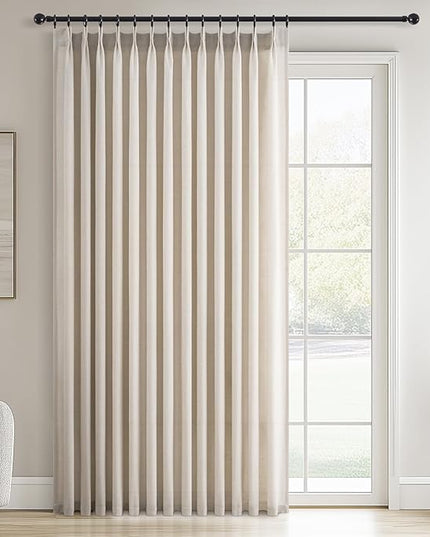 96 Inches Long Pinch Pleated Semi Sheer Curtains,Oatmeal Linen Blended Light Filtering Window Curtains 96 Length for Living Room Bedroom Pinch Pleat Drapes with Hooks 1 Panels 72" Wx96 L
