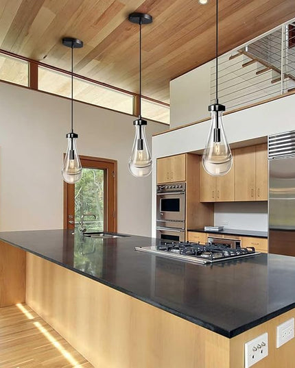 Modern Raindrop Pendant Lights, Pendant Lights for Kitchen Island, Black Brass Base Dining Room Light Fixtures, Interior Chandelier in The Living Room Hallway, Including Bulb