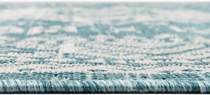Rugs.com Outdoor Aztec Collection Rug – 4' x 6' Aqua Flatweave Rug Perfect for Living Rooms, Large Dining Rooms, Open Floorplans