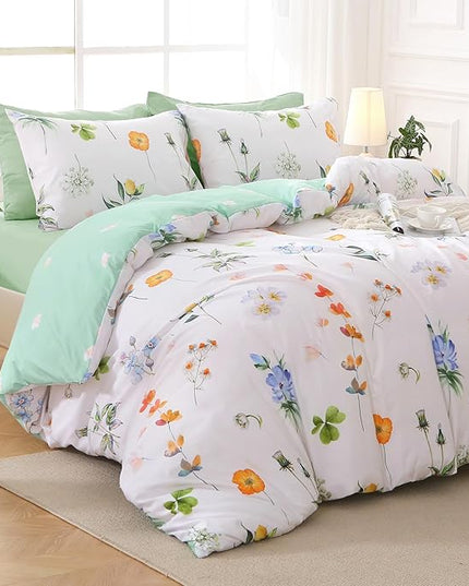 MUXHOMO Multi Flower Bed in a Bag King 7 Pieces, King Comforter Set Reversible Botanical Flowers Design, Ultra Soft & Breathable Bedding Sets with Comforter, Sheets, Pillowcases & Shams
