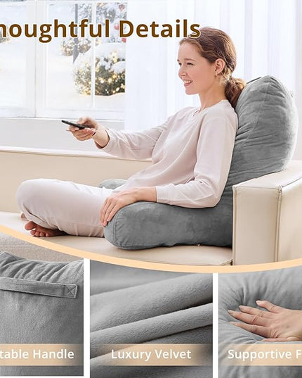 Sasttie 25-inch Reading Pillows for Sitting in Bed Adult, Jumbo Velvet Back Pillow Bed Sitting Up, XL High Back-Rest Support Cushion for Sit Up on Couch & Floor, Oeko-Tex Certified, Dark Grey