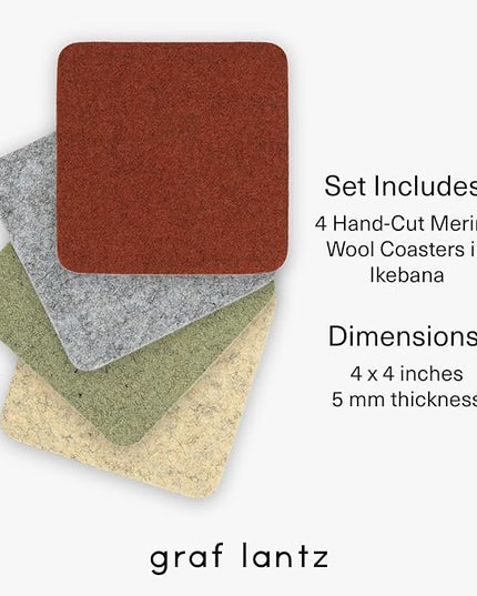 Graf Lantz - Bierfilzl Merino Wool Square Coasters Set of 4 - Ikebana (4"x4"x5mm) - Absorbs 30% of Weight - Natural German Wool - Heat Resistant, Sustainable, Reusable - Home Decor, Coffee Table Decor