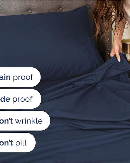 King Size 4 Piece Sheet Set - Comfy Breathable & Cooling Bed Sheets Set - Hotel Luxury Bedding for Women, Men, Kids, Teens, Boys & Girls - Deep Pockets, Ultra-Soft, Wrinkle Free - Oeko-Tex - Navy Blue
