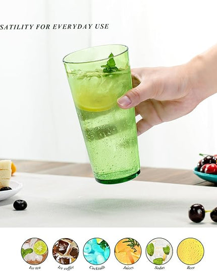 26oz Acrylic Glasses Drinkware (Set of 6), Hammered Design Shatter-Proof Plastic Cups, Reusable Large Drinking Tumblers, Stackable, BPA-Free, Dishwasher-Safe (Green)