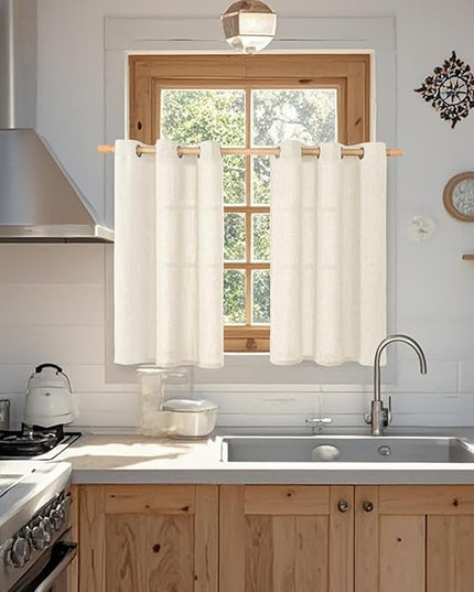 BGment 30 Inch Short Curtains for Small Window, Light Filtering Linen Burlap Textured Window Treatments Grommet Sheer Drapes for Kitchen Cafe, 2 Panels, Natural, 42 X 30 Inch
