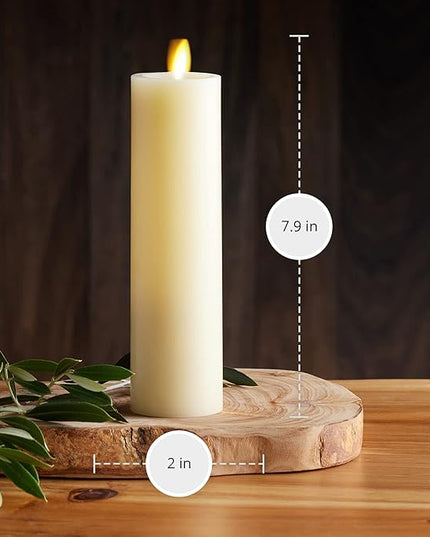 Luminara Classic Slim Flameless LED Candle, Ivory 2" x 7.9", Battery Operated Moving Flame Pillar w/Timer, Safe Realistic Wax Candle, Home Decor