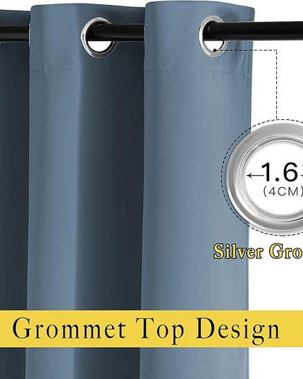NICETOWN Smoky Blue Blackout Curtains for Living Room 84 inches Long - Grommet Room Darkening Window Treatments Sound Reducing Drapes for Bedroom, 2 Panels, W52 x L84