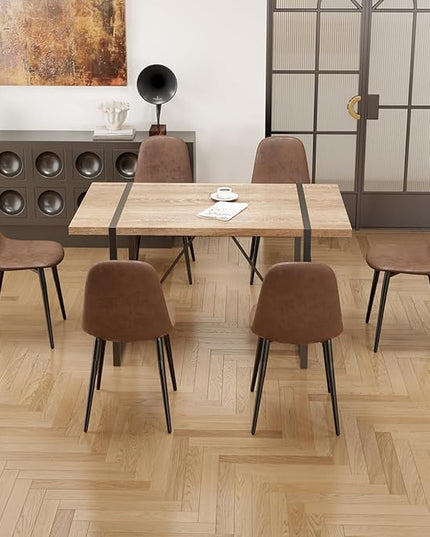 7 Piece Dining Table Set for 6,Modern 55'' Rectangle Wood Dining Table and Fabric Dining Chairs 6,Kitchen Table and Chairs for 6,Ideal for Kitchen Dining Room