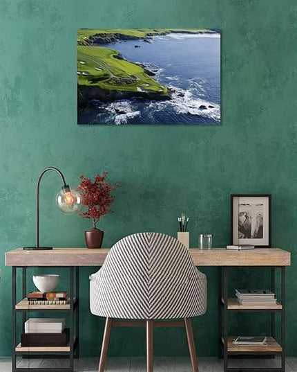 Pebble Beach Golf Course Canvas Wall Art for Living Room Bedroom Bathrooom Home Decorations California Coastal Golf Course Picture Poster Framed Artwork Ready to Hang(12''H x 16''W)