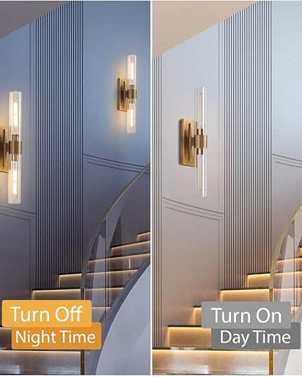 YUYI Wall Sconce, 22.8'' Brass Sconce Wall Lighting, Gold Bathroom Wall Light Fixture with Clear Glass Shade, Indoor Wall Sconce for Bathroom Vanity, Living Room, Bedroom, Hallway, Fireplace