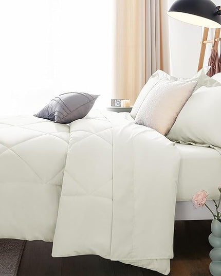 CozyLux King Size Comforter Set Ivory - 7 Pieces Bed in a Bag King, Luxury Soft Bed Set for All Seasons, Bedding Set with Down Alternative Comforter, Sheets, Pillowcases & Shams