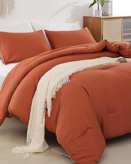 ROSGONIA California King Comforter Set Burnt Orange,3pcs(1 Boho Terracotta Cal King Comforter & 2 Pillowcases),All Season Rust Blanket Quilt Oversized