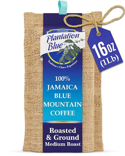 PREMIUM PLANTATION BLUE TRADITION CLASS EXPERIENCE 100% Jamaica Blue Mountain Coffee Medium Roasted and Ground (16oz)