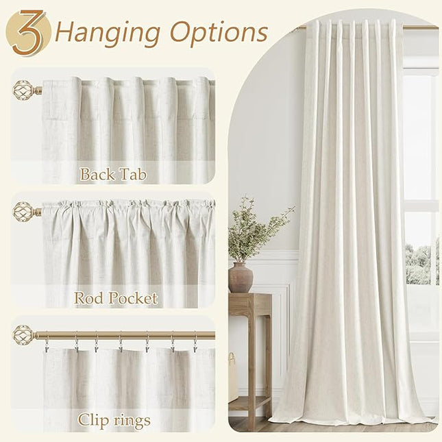 Guken Cream Linen Blackout Curtains 70 Inch Wide by 96 Inch for Living Room Bedroom Back Tab Thermal Insulated 100% Black Out Linen 1 Drapes Room Darkening Window Curtains,1 Panel