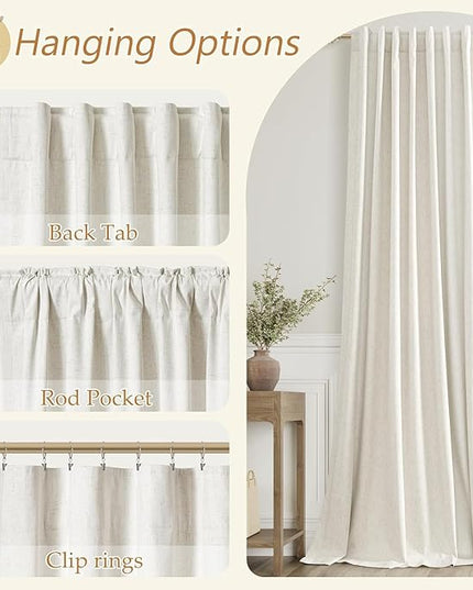 Guken Cream Linen Blackout Curtains 38 Inch Wide by 80 Inch for Living Room Bedroom Back Tab Thermal Insulated 100% Black Out Linen Drapes Room Darkening Window Curtains