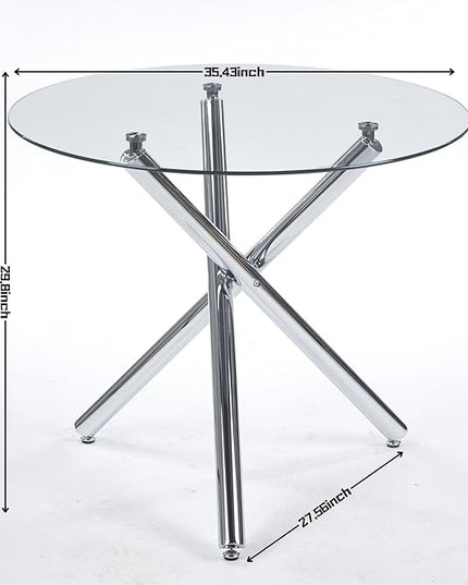 HomVent Round Glass Dining Table Set for 4, 5-Piece Modern Kitchen Table Set with 4 PU Upholstered Chair for Kitchen Dining Room, Glass Dining Room Table Set