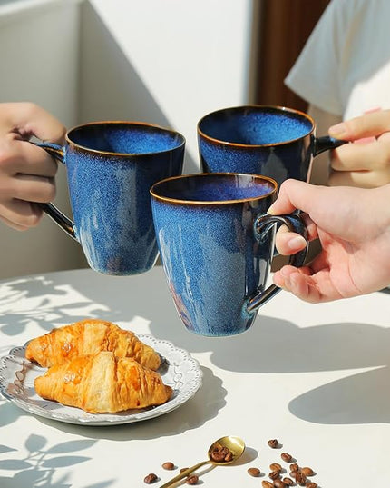 MONITO 17 OZ Coffee Mugs Set of 6, Large Ceramic Blue Coffee Mugs Set with handle for Tea/Latte/Milk/Cocoa, Funny Tea Cups for Office and Home, Engagement Gifts. (Starry Blue)