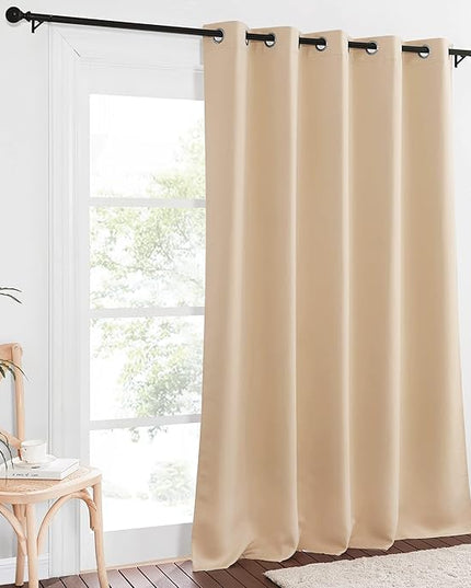NICETOWN Blackout Living Room Curtain 118 inch Length, Grommet Thermal Curtain Room Darkening Sound Blocking Divider for Sliding Glass Door, Biscotti Beige, W66 x L118, 1 Panel