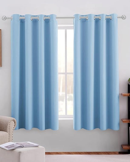 HOMEIDEAS Blackout Curtains for Bedroom 52 X 63 Inch 2 Panels Baby Blue Room Darkening Curtains, Soundproof Thermal Grommet Window Curtains for Living Room