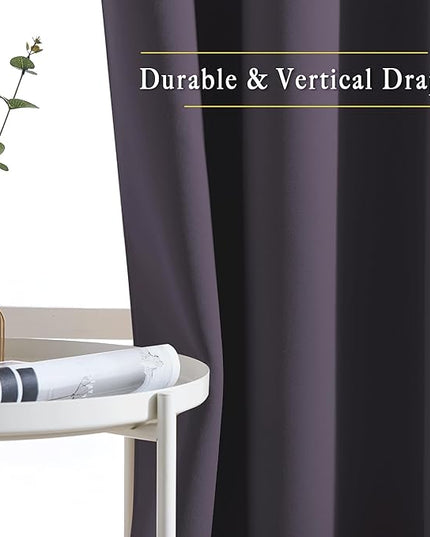 NICETOWN Bedroom Blackout Curtains 95 inch Length - Triple Weave Energy Saving Thermal Insulated Solid Grommet Blackout Draperies for Patio/Hall (1 Pair, 80 inches Wide, Greyish Purple)