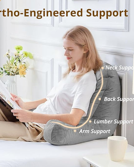 Sasttie Reading Pillows for Sitting in Bed Adult, Velvet Back Pillow Bed Sitting Up, Back-Rest Support Cushion for Sit Up on Couch, Sofa, and Floor, Dorm Essentials, Oeko-Tex Certified, Dark Grey