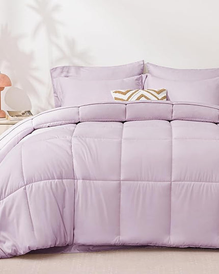 Love's cabin California King Comforter Set Light Purple, 7 Pieces California King Bed in a Bag, All Season Bedding Sets with 1 Comforter, 1 Flat Sheet, 1 Fitted Sheet, 2 Pillowcase and 2 Pillow Sham
