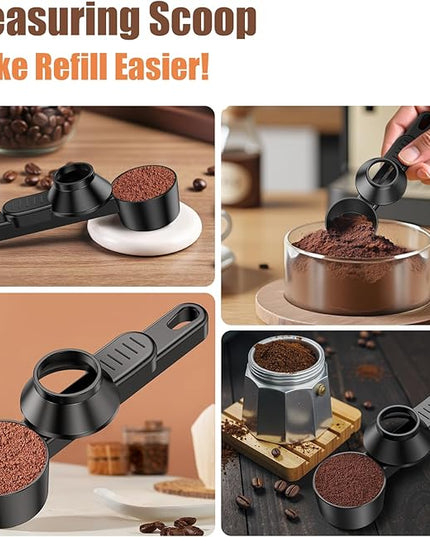 CAPMESSO Coffee Scoop & Funnel for Reusable K Cup Refillable Coffee Pods: 2 Tablespoon Coffee Measuring Scoop - Easy Slide Scoop for Ground Coffee, Protein Powder, Tea without Spilling (2 Pack)