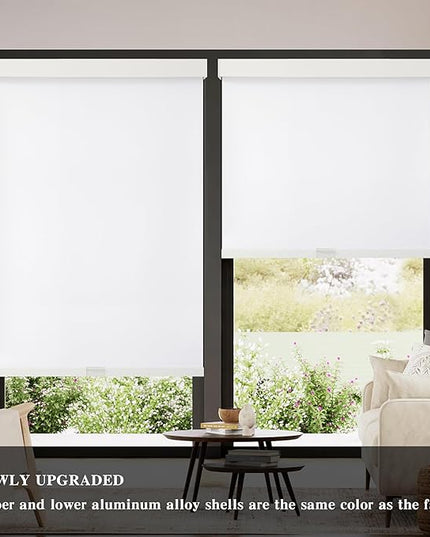 AOSKY Blackout Roller Shades Cordless Blinds for Windows, Free-Stop Shades with Valance, Thermal Insulated Fabric, UV Protection, Natural Woven Blinds for Home and Office (15" W x 72" H, White)
