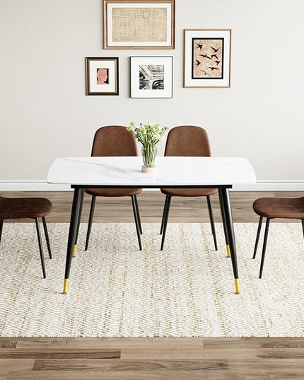 Small Dining Table Set for 4, Dining Room Table Set for 4, Sintered Stone Kitchen Table Top and Modern Chairs Set of 4 for Kitchen Dining Room, Small Space