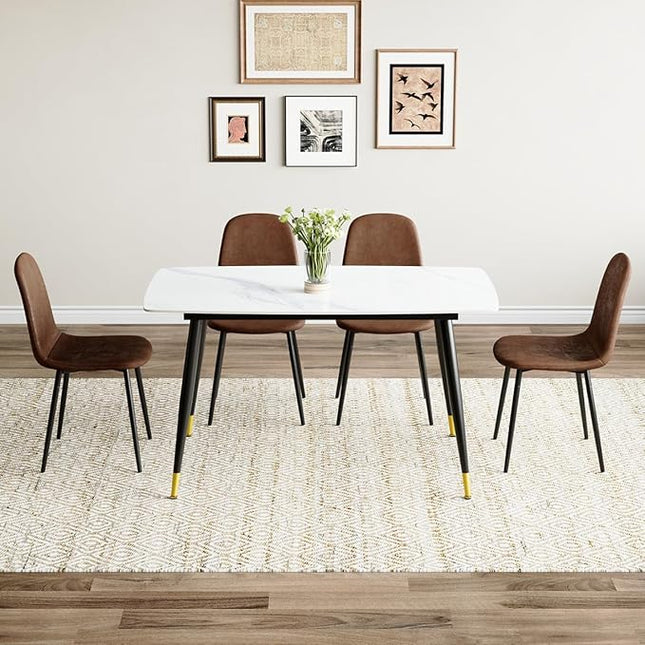 Small Dining Table Set for 4, Dining Room Table Set for 4, Sintered Stone Kitchen Table Top and Modern Chairs Set of 4 for Kitchen Dining Room, Small Space