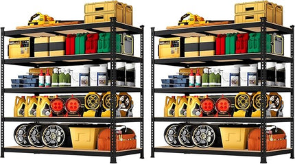 48" W x 24" D x 72" H Garage Shelving Heavy Duty: 5 Tier Metal Storage Shelves - Adjustable Shelving Unit, Utility Rack Shelf for Pantry, Warehouse, Office, Kitchen, Black, 2PCS